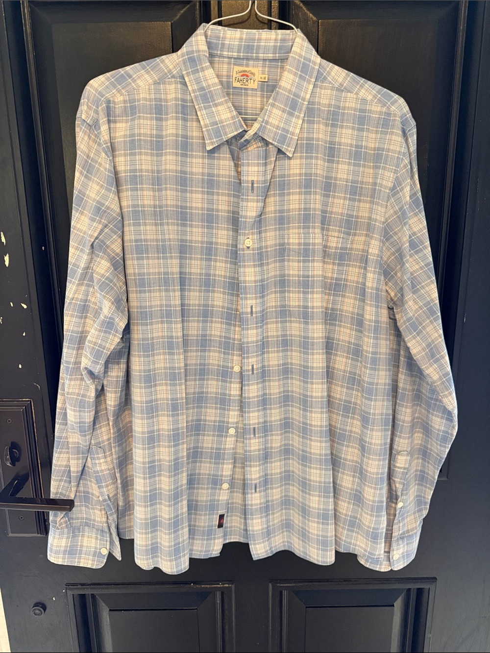 Faherty Pale Blue and White Plaid Button-Down Shirt